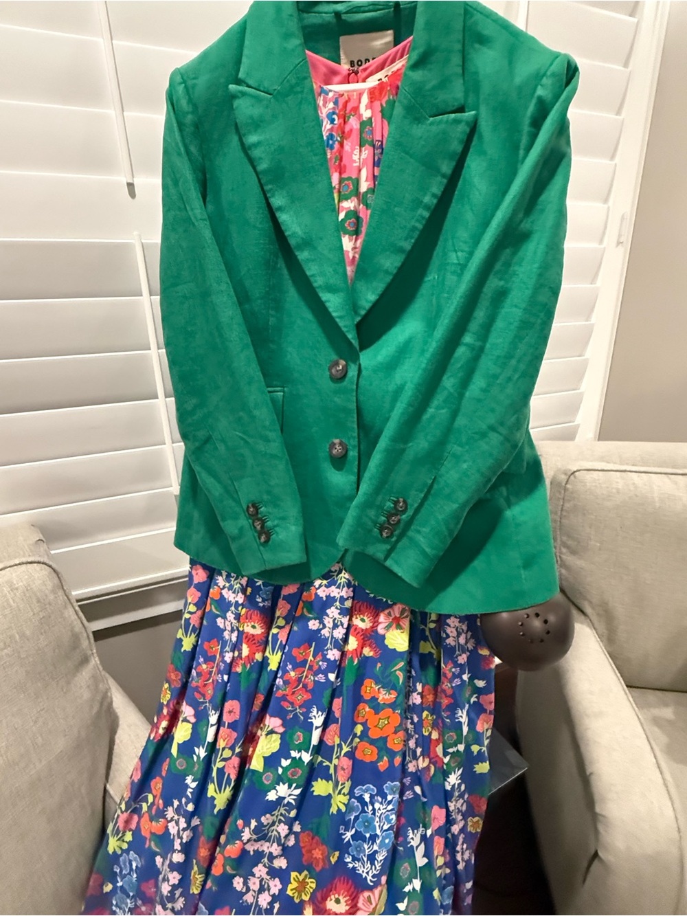 Boden Liv Pleat Midi Dress, Wildflower Cluster AND Marylebone Linen Blazer